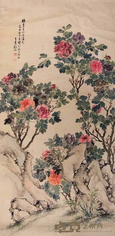 孙楷 己丑(1889年)作 花卉 立轴 169×82cm